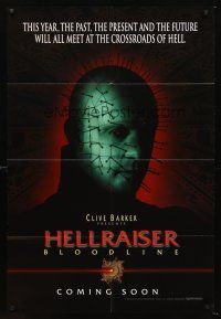 3s322 HELLRAISER: BLOODLINE teaser 1sh '96 Clive Barker, super close up of creepy Pinhead!
