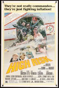3s327 HIGH RISK 1sh '81 Anthony Quinn, James Coburn, they're just fighting inflation, Meyer art!