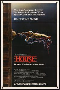 3s343 HOUSE advance 1sh '86 great artwork of severed hand ringing doorbell, don't come alone!
