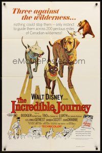 3s354 INCREDIBLE JOURNEY 1sh R74 Disney, art of Bull Terrier, Siamese cat & Labrador Retriever!
