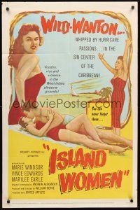 3s368 ISLAND WOMEN 1sh '58 voodoo, vice & violence, sexy tropical wild-wanton Marie Windsor!