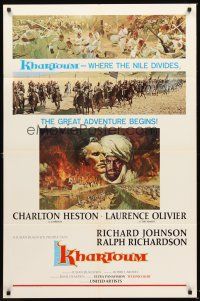 3s391 KHARTOUM style B 1sh '66 art of Charlton Heston & Laurence Olivier, North African adventure!