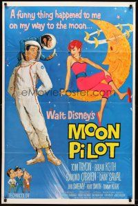 3s509 MOON PILOT 1sh '62 Disney, Tom Tryon, Dany Saval, wacky space man and moon girl art!