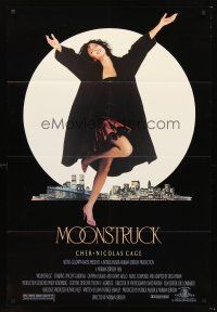 3s511 MOONSTRUCK 1sh '87 Nicholas Cage, Olympia Dukakis, Cher in front of NYC skyline!