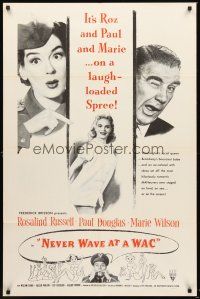 3s536 NEVER WAVE AT A WAC military 1sh '53 sexy Rosalind Russell & Marie Wilson!