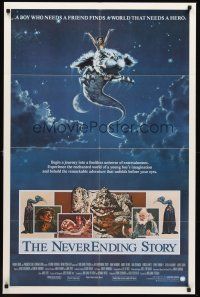 3s537 NEVERENDING STORY 1sh '84 Wolfgang Petersen, great fantasy art by Ezra Tucker!