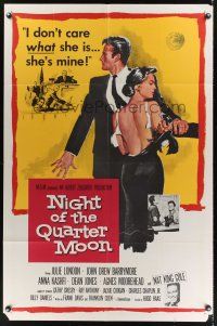 3s543 NIGHT OF THE QUARTER MOON 1sh '59 Barrymore doesn't care what race his wife Julie London is!