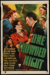 3s566 ONE CROWDED NIGHT 1sh '40 cool artwork of entire cast including 18 year-old Gale Storm!