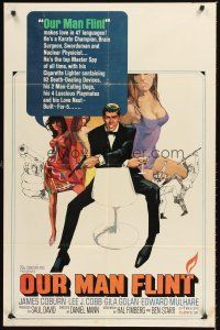 3s574 OUR MAN FLINT 1sh '66 Bob Peak art of James Coburn, sexy James Bond spy spoof!