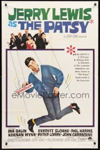 3s585 PATSY 1sh '64 wacky image of Jerry Lewis star & director hanging from strings like a puppet!