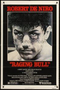 3s637 RAGING BULL 1sh '80 Martin Scorsese, classic close up boxing image of Robert De Niro!