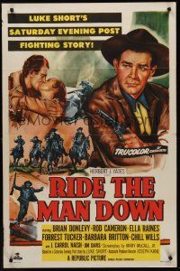 3s669 RIDE THE MAN DOWN 1sh '52 cool art of cowboys Brian Donlevy & Rod Cameron!
