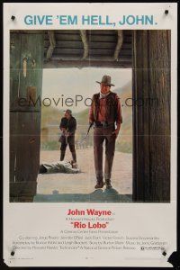 3s674 RIO LOBO 1sh '71 Howard Hawks, Give 'em Hell, John Wayne, great cowboy image!