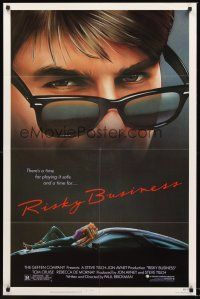 3s675 RISKY BUSINESS 1sh '83 classic close up artwork image of Tom Cruise in cool shades!