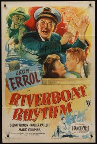 3s676 RIVERBOAT RHYTHM style A 1sh '45 art of ship captain Leon Errol & Frankie Carle playing piano!