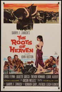 3s688 ROOTS OF HEAVEN 1sh '58 directed by John Huston, Errol Flynn & sexy Julie Greco in Africa!