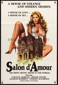 3s694 SALON D'AMOUR 1sh '76 artwork of sexy Colette Marevil behind mansion, rated X!