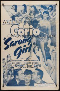 3s701 SARONG GIRL 1sh R50 sexy tropical dancer Ann Corio with Johnny Scat Davis & his band!