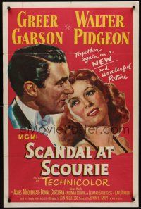 3s707 SCANDAL AT SCOURIE 1sh '53 great close up art of Greer Garson & Walter Pidgeon!