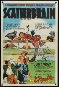 3s709 SCATTERBRAIN 1sh R48 wacky art of Alan Mowbray, Ruth Donnelly & Judy Canova on a fence!