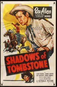 3s730 SHADOWS OF TOMBSTONE 1sh '53 cool art of cowboy Rex Allen w/six-shooter!