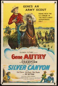 3s746 SILVER CANYON 1sh '51 cool artwork of cowboy Gene Autry with gun & Champion!