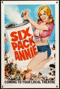 3s753 SIX PACK ANNIE teaser 1sh '75 super sexy art of Lindsay Bloom in title role, she's legal now!