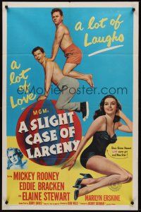 3s766 SLIGHT CASE OF LARCENY 1sh '53 Mickey Rooney, Eddie Bracken & sexy bad girl Elaine Stewart!