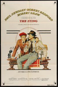 3s802 STING 1sh '74 best artwork of con men Paul Newman & Robert Redford by Richard Amsel!