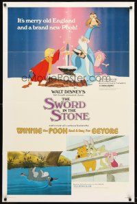 3s843 SWORD IN THE STONE/WINNIE POOH & A DAY FOR EEYORE 1sh '83 Disney cartoons, art by Wensel!