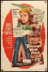 3s859 TEENAGE BAD GIRL/TEENAGE WOLF PACK 1sh '57 crazed delinquents, terrorists & love-nesters!