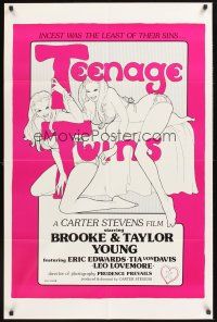 3s861 TEENAGE TWINS 1sh '76 sexy twins Brooke & Taylor Young, x-rated!