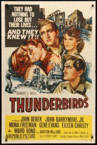 3s875 THUNDERBIRDS 1sh '52 cool art of John Derek & John Barrymore!