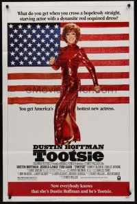 3s890 TOOTSIE style B 1sh '82 full-length Dustin Hoffman in drag by American flag!