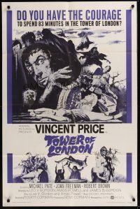 3s897 TOWER OF LONDON 1sh '62 Vincent Price, Roger Corman, montage of horror artwork!