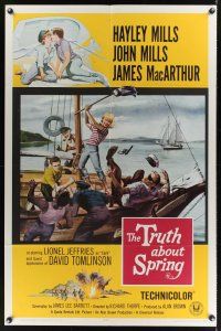 3s907 TRUTH ABOUT SPRING 1sh '65 Richard Thorpe directed, daughter Hayley Mills w/father John Mills!