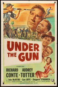 3s915 UNDER THE GUN 1sh '51 convict Richard Conte on the run, sexy Audrey Totter!