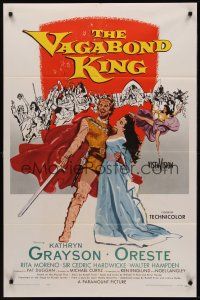 3s922 VAGABOND KING 1sh '56 cool art of pretty Kathryn Grayson & Oreste with sword!
