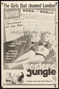 3s955 WESTEND JUNGLE 1sh '61 newspaper articles & sexy woman, the sex-film that London banned!