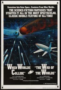 3s960 WHEN WORLDS COLLIDE/WAR OF THE WORLDS 1sh '77 cool sci-fi art of rocket in space by Berkey!