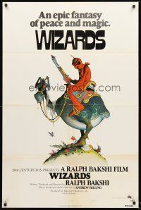 3s985 WIZARDS style A 1sh '77 Ralph Bakshi directed animation, cool fantasy art by William Stout!