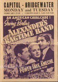 3t361 ALEXANDER'S RAGTIME BAND herald '38 Tyrone Power, Alice Faye & Don Ameche, Irving Berlin