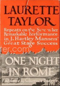 3t407 ONE NIGHT IN ROME herald '24 famous star Laurette Taylor in a famous stage success!