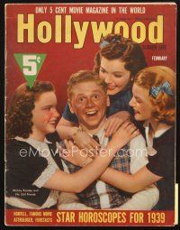 3w117 HOLLYWOOD magazine February 1939 great portrait of Mickey Rooney & Judy Garland!