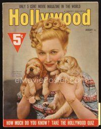3w116 HOLLYWOOD magazine January 1939 lovely Joan Bennett holding her puppies Mugsy & Boojums!