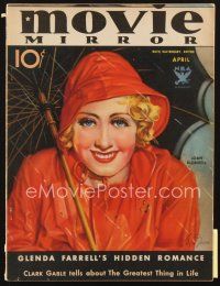 3w098 MOVIE MIRROR magazine April 1934 art of Joan Blondell in raincoat w/umbrella by Mila Baine!