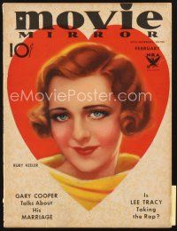 3w096 MOVIE MIRROR magazine February 1934 artwork portrait of pretty Ruby Keeler in heart!