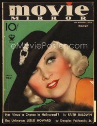 3w097 MOVIE MIRROR magazine March 1934 wonderful artwork of sexy Mae West by M.P. McNary!