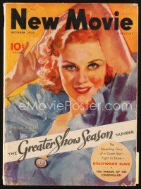 3w132 NEW MOVIE MAGAZINE magazine October 1933 art of sexy Ginger Rogers by Clark Agnew!