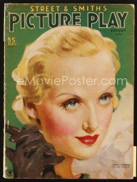 3w113 PICTURE PLAY magazine August 1935 incredible artwork of Carole Lombard by Dan Osher!